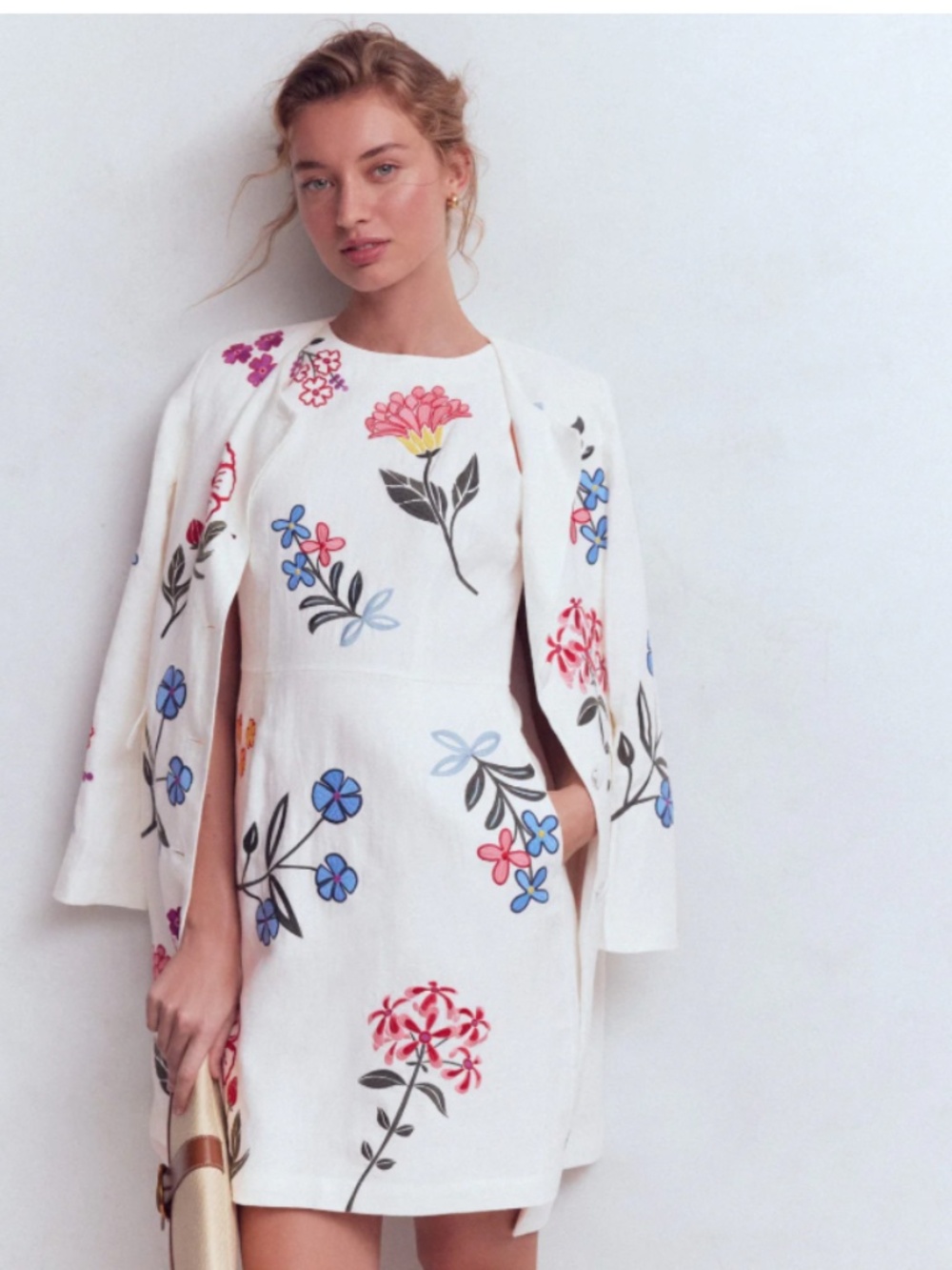 White Linen embroidered Boden dress size 8 NWT